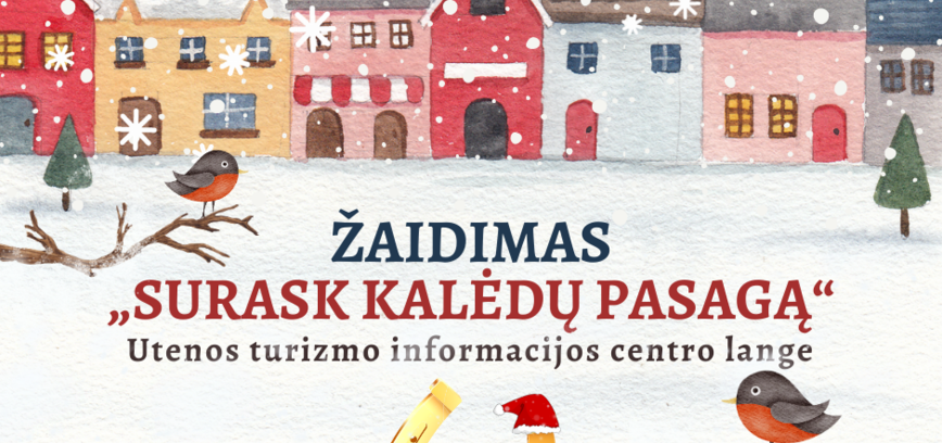 Žaidimas SURASK KALĖDŲ PASAGĄ Utenos turizmo informacijos centro lange
