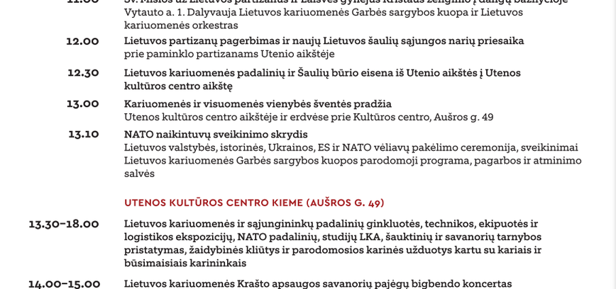 Partizanų pagerbimo, kariuomenės ir visuomenės vienybės diena Utenoje