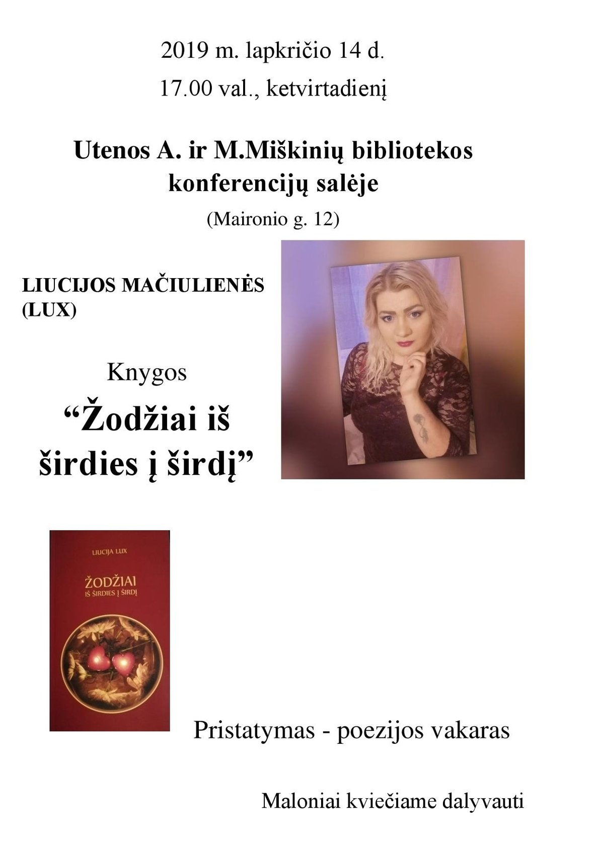 Liucijos Mačiulienės (LUX) poezijos knygos pristatymas