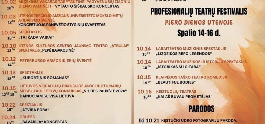 Spalio mėnesio renginiai Utenos kultūros centre