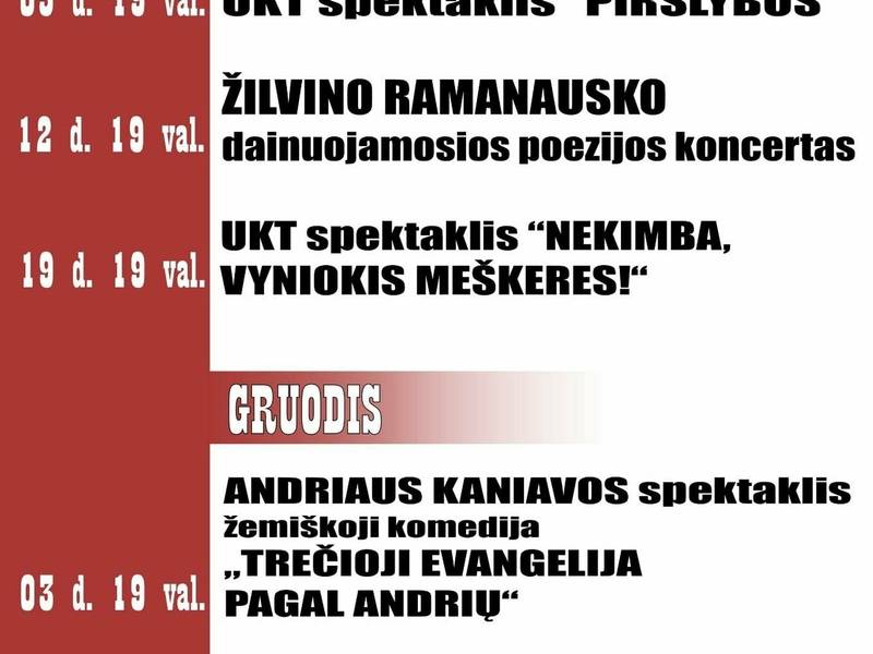 Lapkričio ir gruodžio renginiai Utenos Kameriniame teatre
